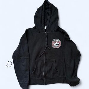 Black Zip-Up Hoodie with Rose Crest